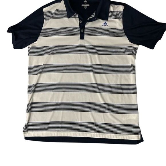Adidas Other - Adidas Men's XL Striped Golf Polo Shirt White/Navy Short Sleeve Casual